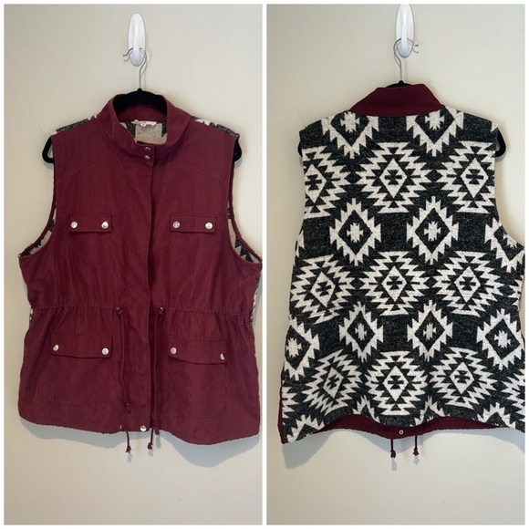 Entro Plus Size Military Style Womens‎ Vest Aztec Print Knit Contrasting Back 1X - Picture 1 of 16